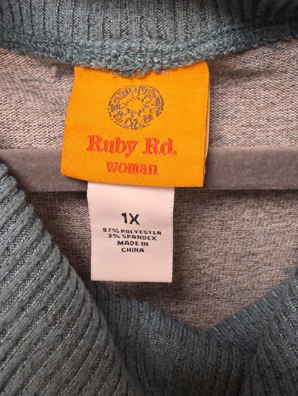 Ruby Rd. Teal Ribbed Cowl Neck Sweater - Picture 2 of 9